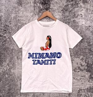Authentic Hinano Tahiti T Shirt Small Mens White Hawaiian Double Sided Graphic